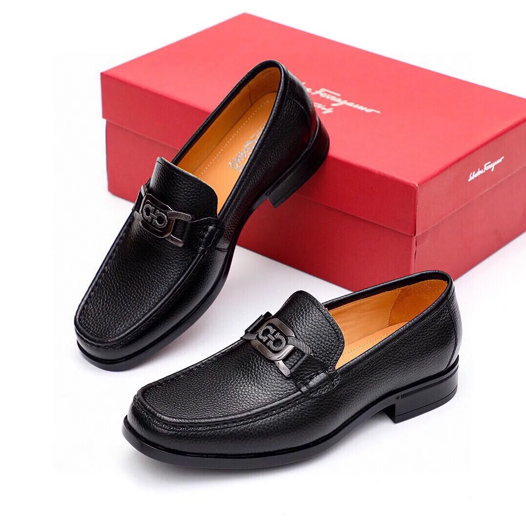 Men's shoes 💰520 💐[Ferragamo/Ferragamo] New 🐲Ferragamo* Ferragamo classic formal leather shoes! It uses imported first-layer pebbled cowhide leather upper + luxurious hardware buckle, and the inner first-layer comfortable cowhide leather lining! Original rubber outsole! Code number 38-44 (45🉑️customized)